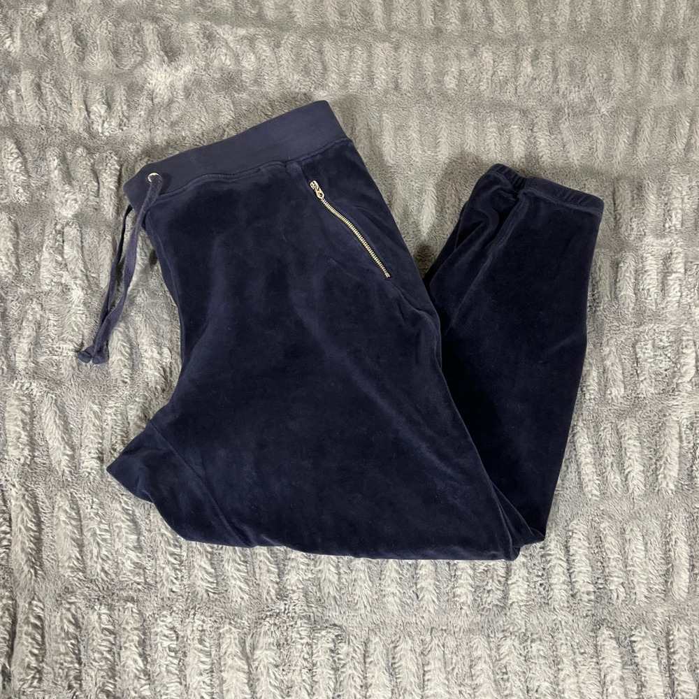 Juicy Couture Black‎ Label Velour Joggers Sweatpants Navy Blue Womens Size L